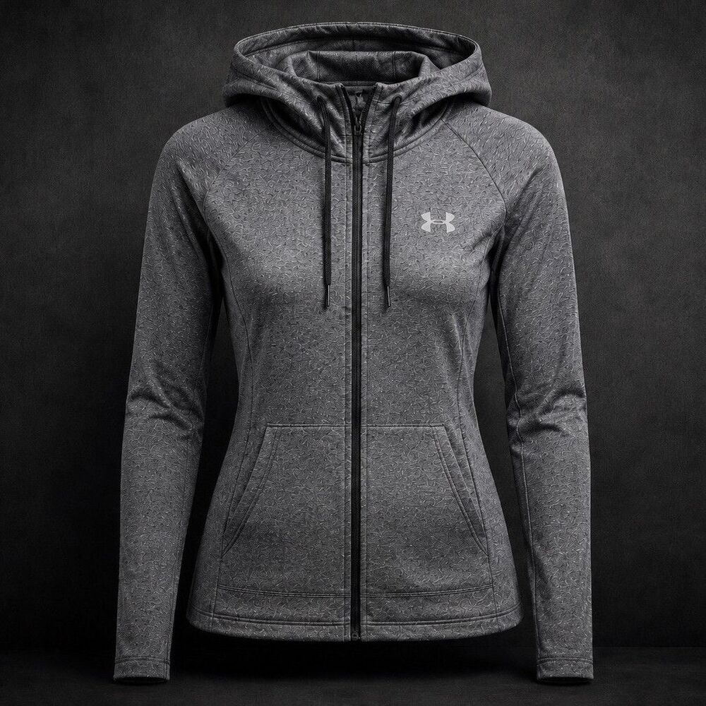 Under Armour Heat Gear Women's Gray Full Zip Track Jacket Pockets Knit L/G